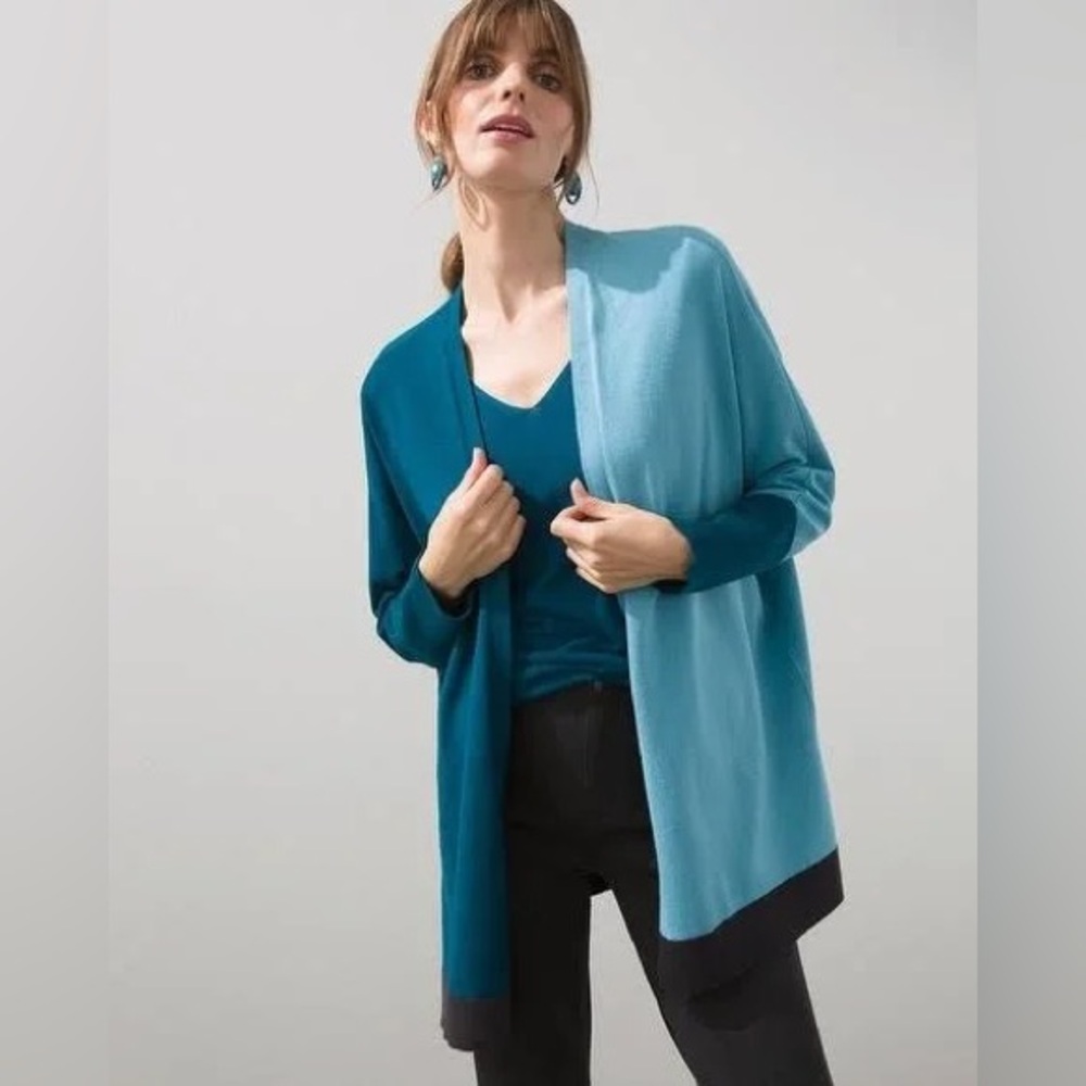Chico’s Blue Colorblock Open Cardigan Size L/XL